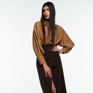 BNWT Zara button up draped crop top toffee